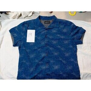 Kenneth Cole New York Men's Large Blue Galaxy Star Print Button Down Shirt